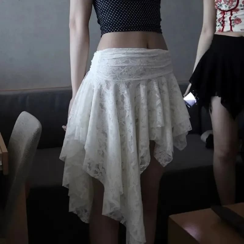 Jupe mi-longue en dentelle superposée de Style français avec ourlet asymétrique, blanche, élégante, 