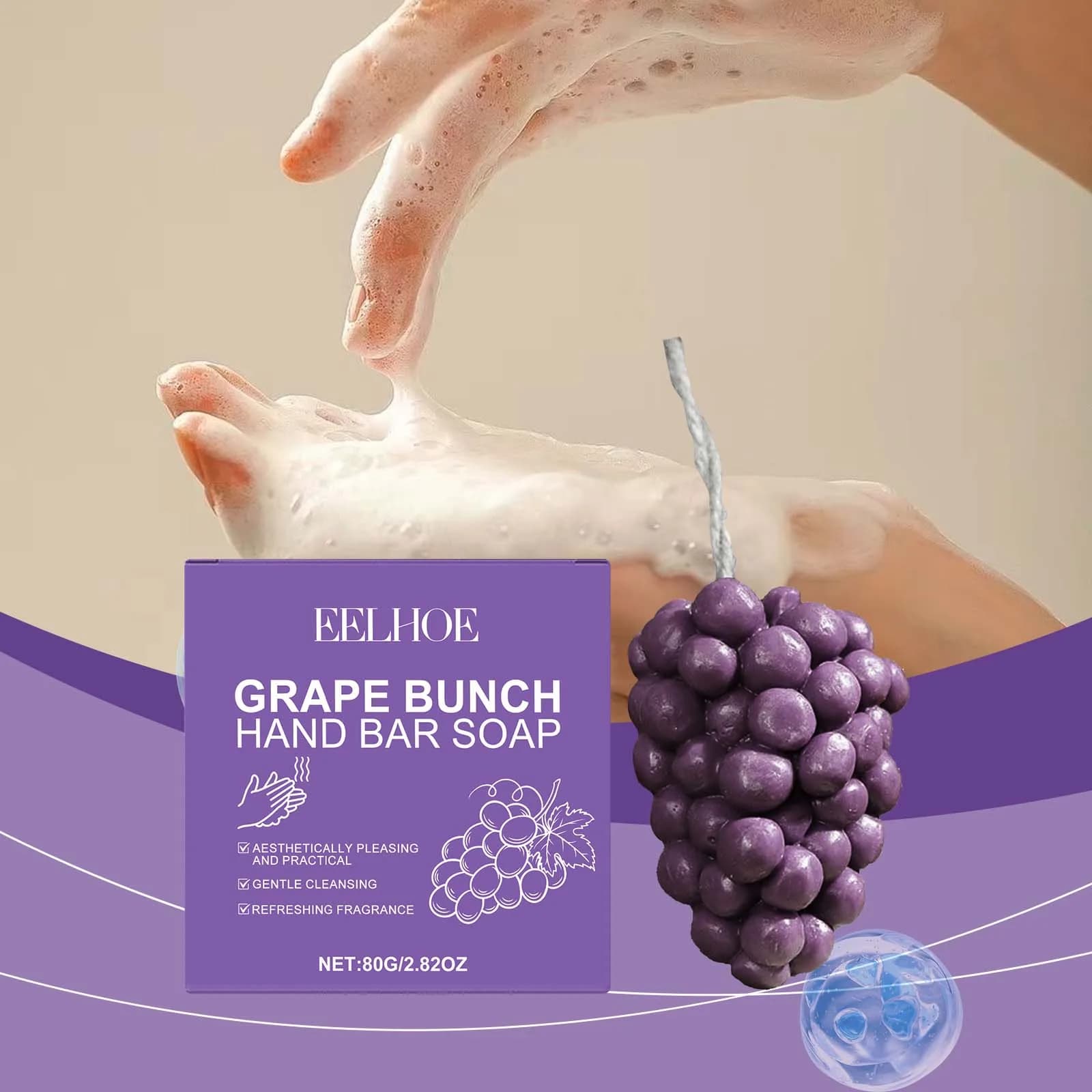 Savon en forme de grappe de raisins - Nettoyage doux avec un parfum frais, adapté à une utilisation 