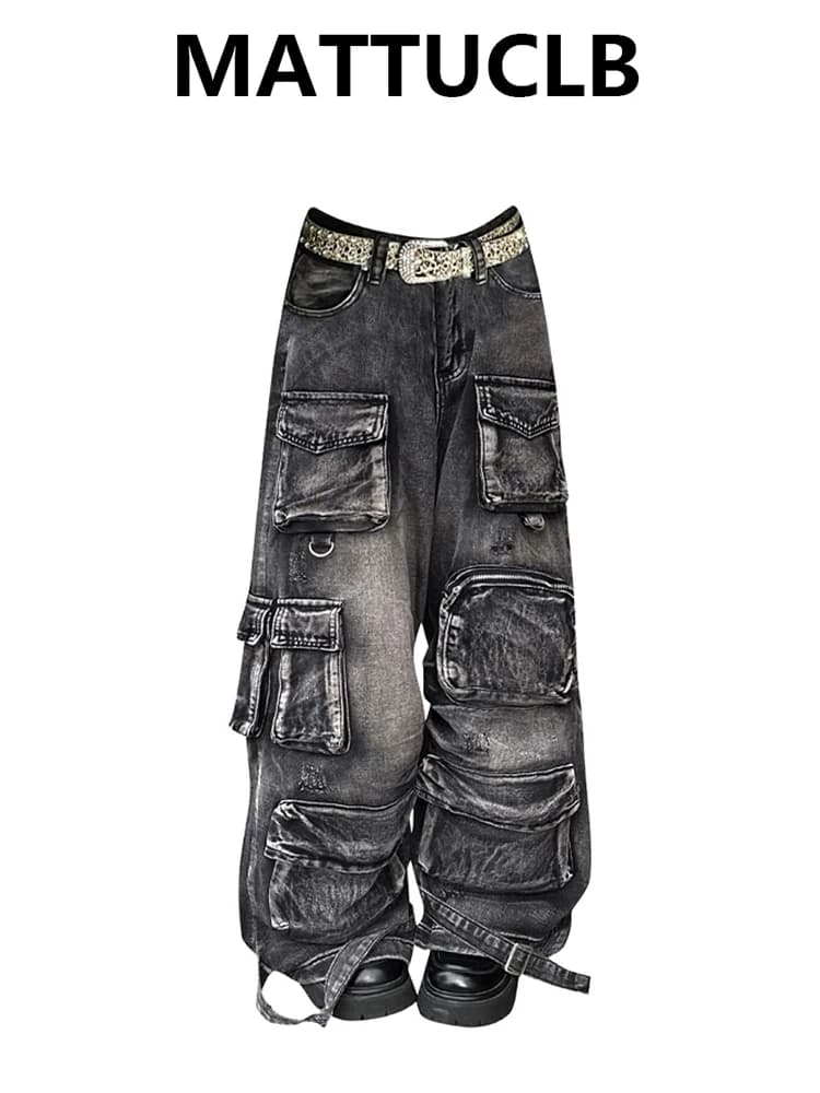 Pantalon Cargo en Denim pour femmes, Harajuku Y2K, Baggy japonais Grunge, coupe large, Punk, noyau G
