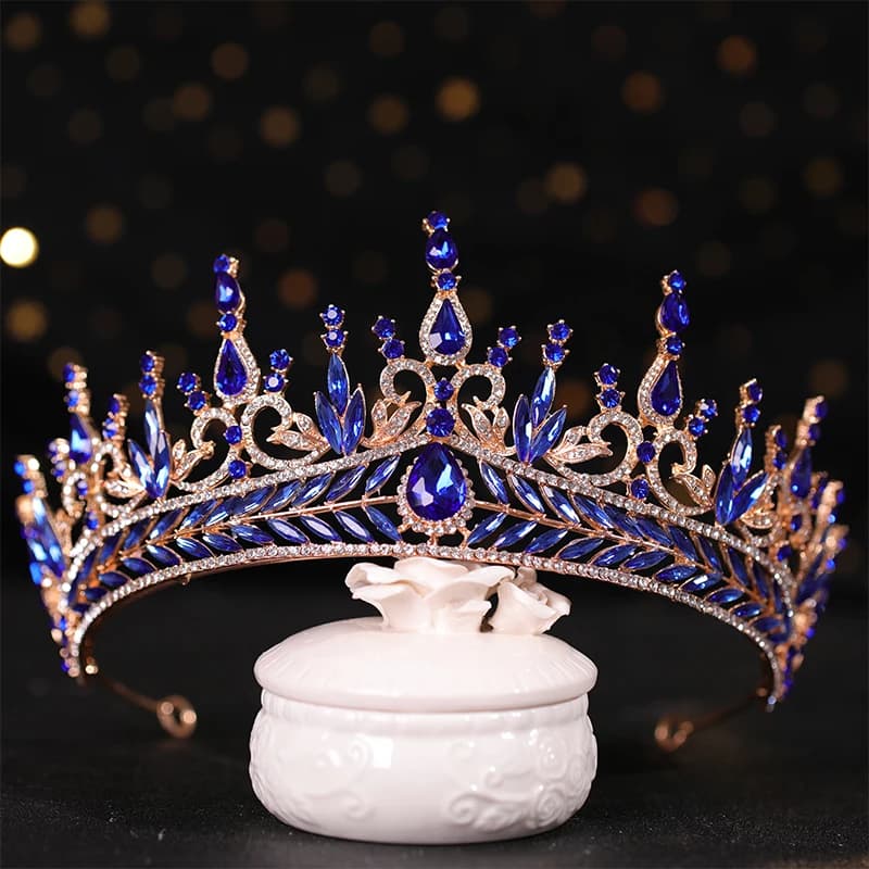 Couronne de Cheveux en Pierre du Rhin Bleu pour Patients, Robe de Banquet de Luxe, Ornement de Maria