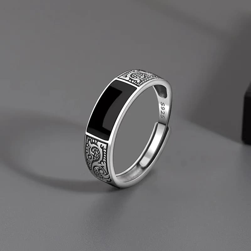 Bague en argent Sterling 925 pour hommes, haute qualité, luxe, gemme noire, accessoires de bijoux fi