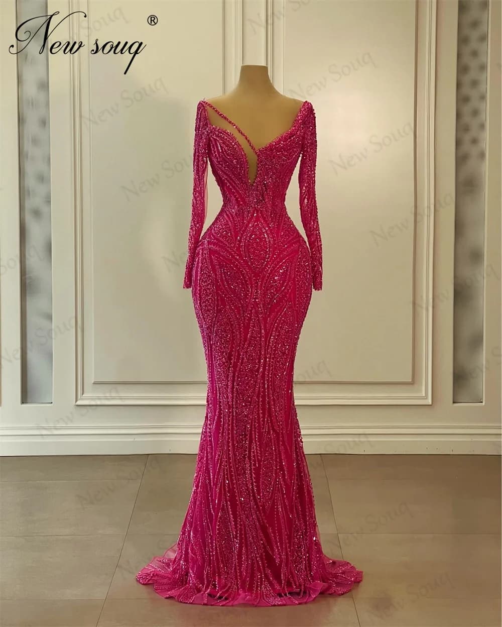 Po-Robe de Soirée de Forme Sirène à Manches sulf, Tenue de Bal Luxueuse à Paillettes, sur Mesure, St