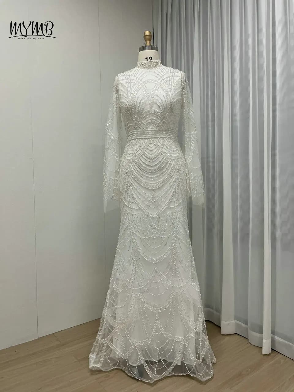 MYMB blanc musulman élégant sirène manches longues arabe robe de soirée pour les femmes fête de luxe