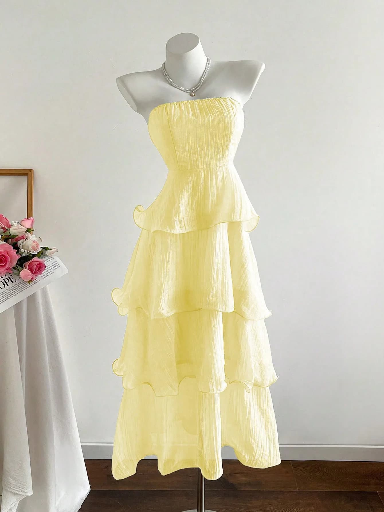 Jupe mi-longue amincissante plissée couleur unie style princesse, nouvelle collection été, robe long