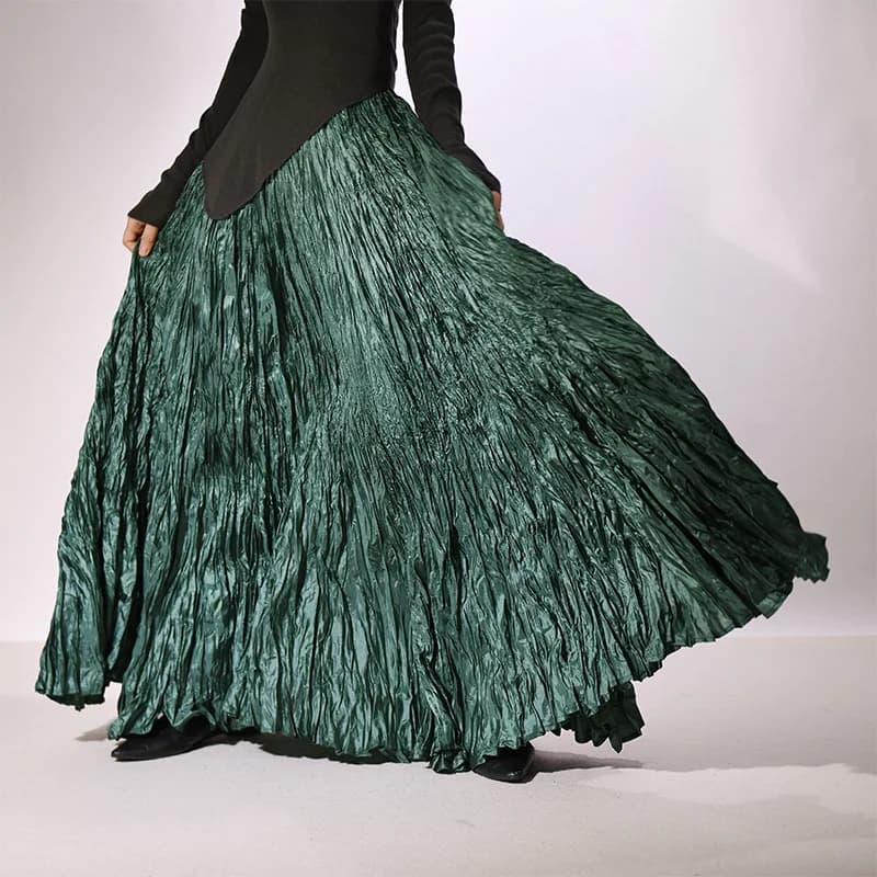Jupe plissée texturée pour femme, nouvelle jupe longue à grand éventail, style simple et décontracté