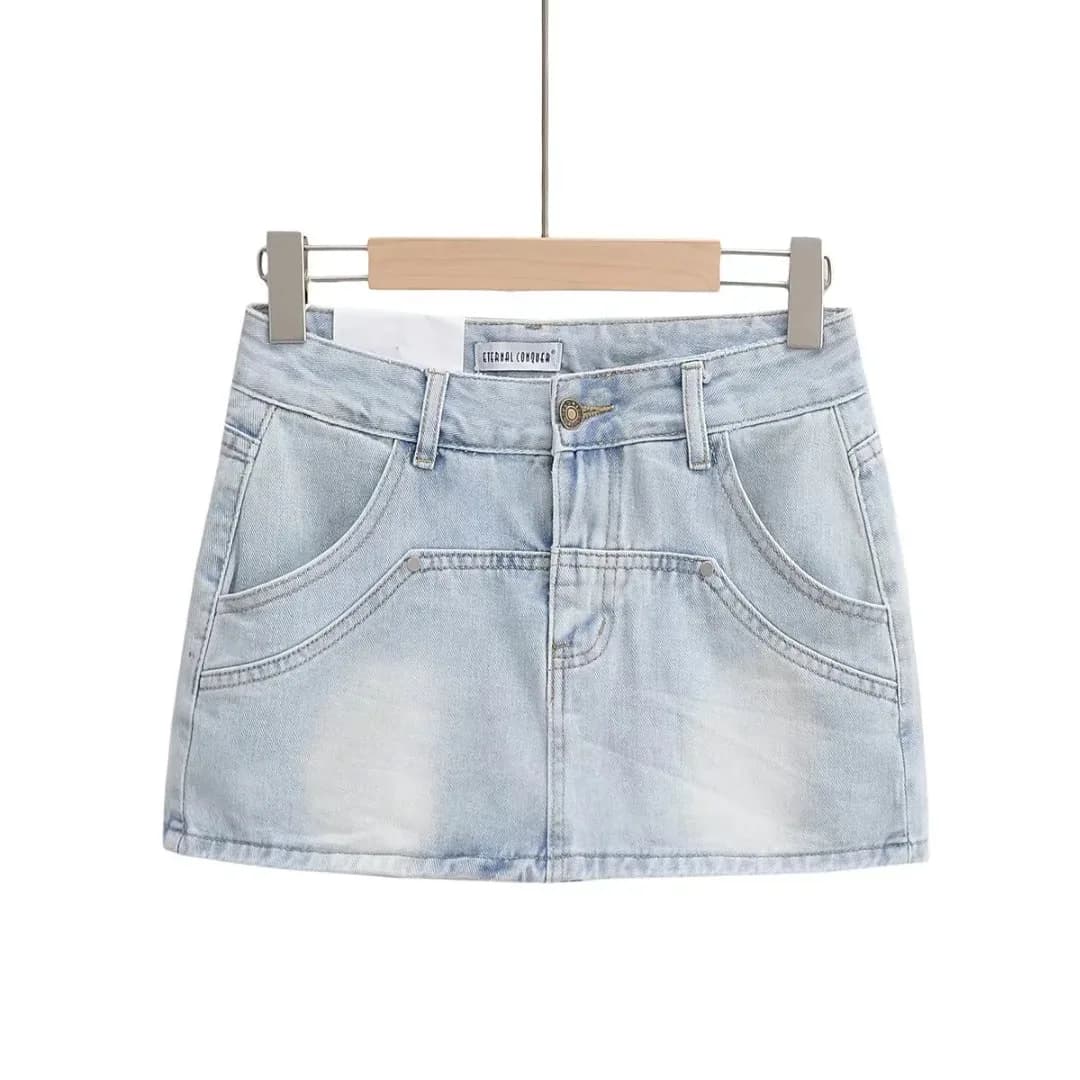 Mini jupe courte en jean pour femmes, jupe en jean, sexy, slim, couleur unie, poches, épissée, décon