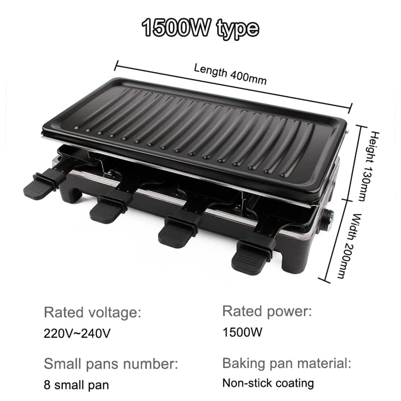 Gril à Raclette électrique à 2 couches, plaque sans fumée, poêle antiadhésive pour Barbecue, ustensi