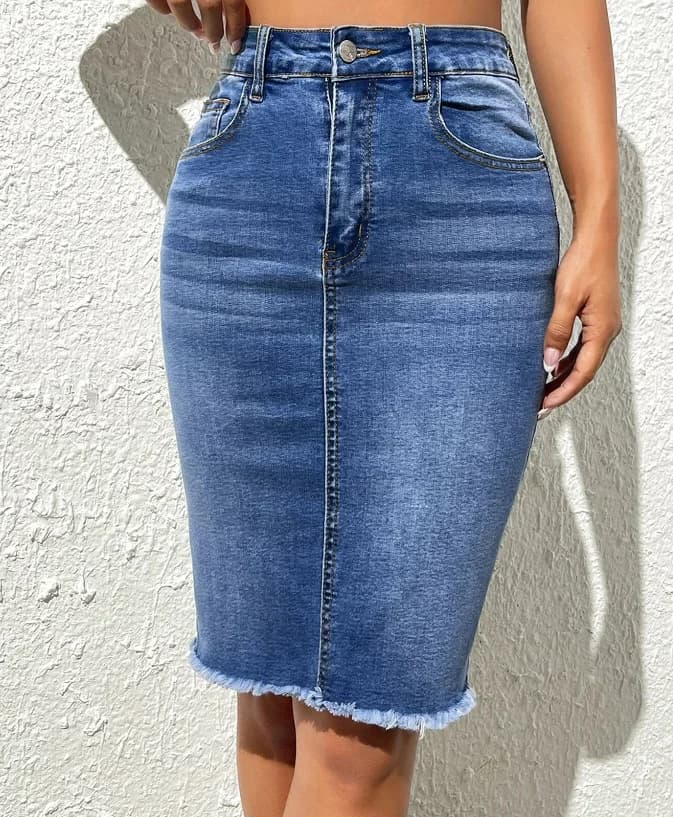 Nouvelles jupes en jean élastiques à taille haute pour femmes