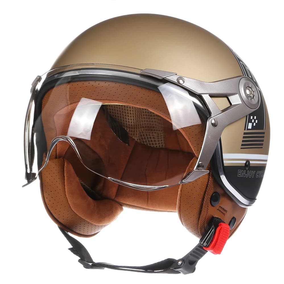 Casque de Moto Vintage BLD Jet avec visière Moto équitation 3/4 demi-casque ouvert rétro Scooter Cap