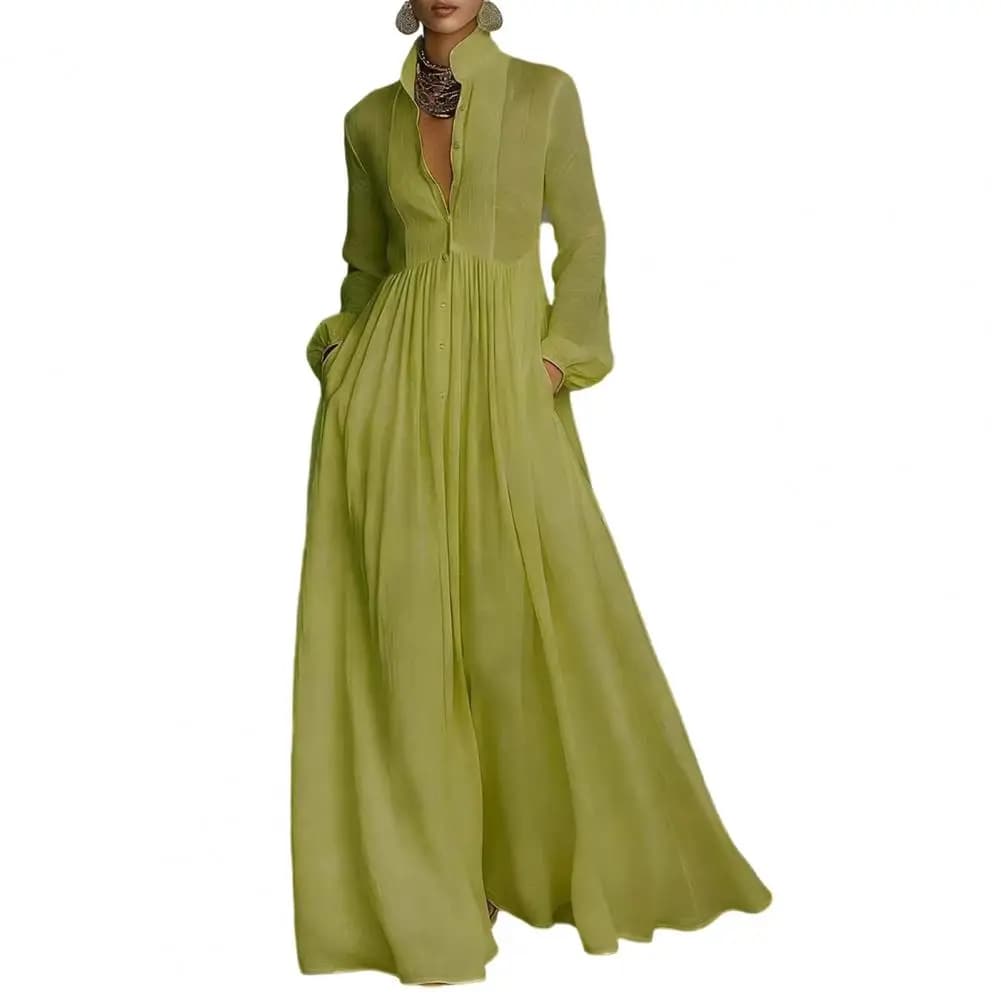 Robe longue élégante plissée taille haute pour femme, style français, collection 2026, idéale pour l