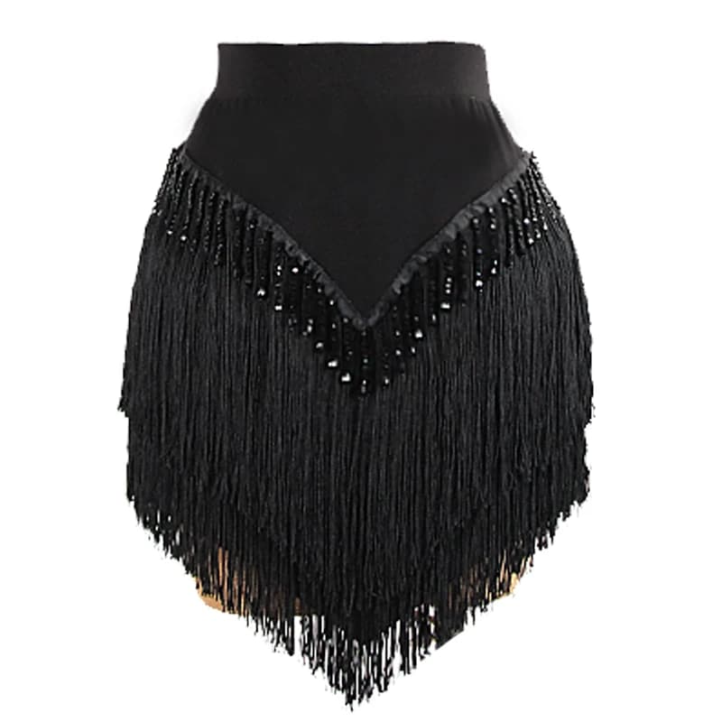 Jupes de spectacle de danse latine pour femmes, jupe courte noire Sexy à franges, Costume de compéti