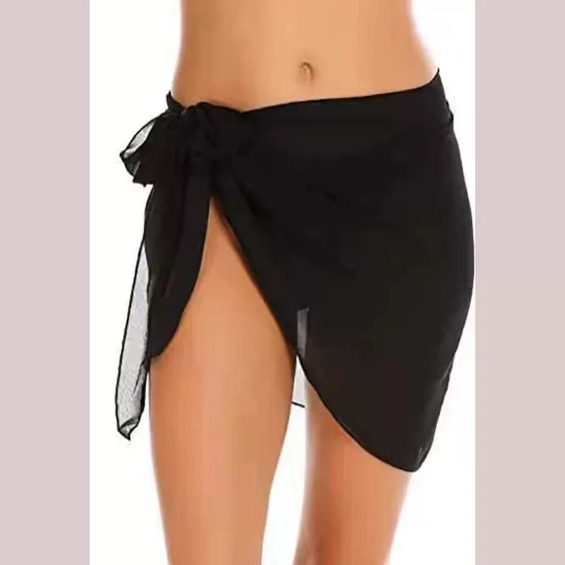 Jupe cache-cœur transparente en maille pour femme avec nœud latéral, fente haute, ourlet asymétrique
