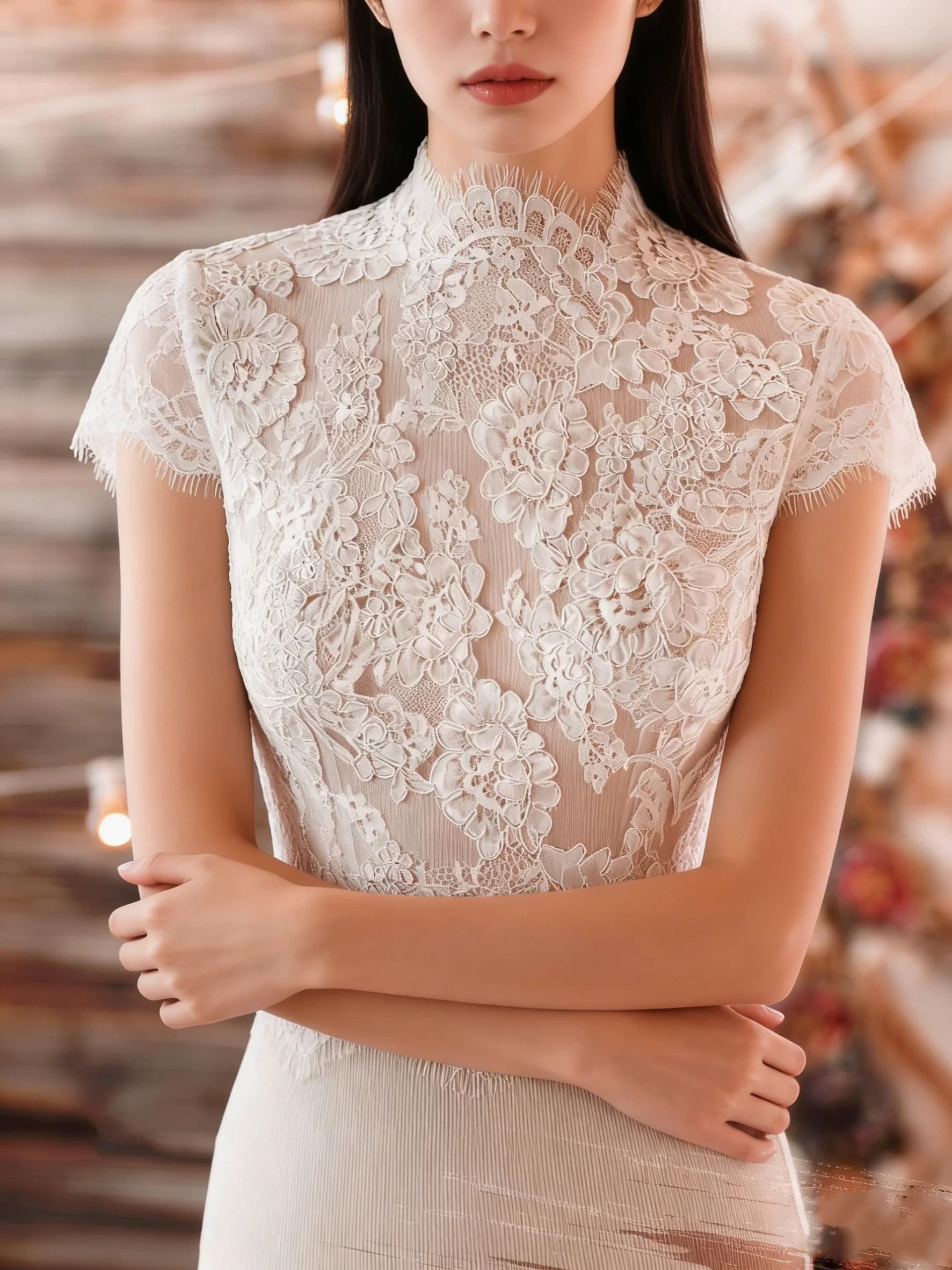 Boléro de mariage à col haut et manches courtes en dentelle, accessoires personnalisés pour femmes