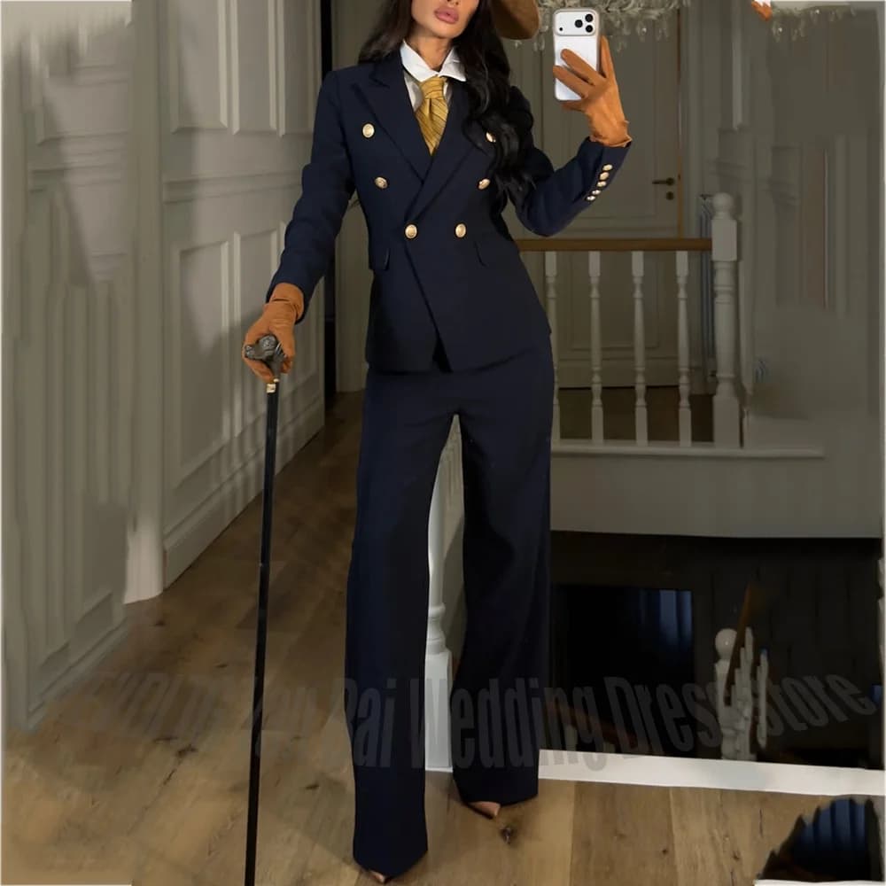 Costume bleu marine pour femmes, ajusté régulier, personnalisé, Blazer à revers, tenue professionnel