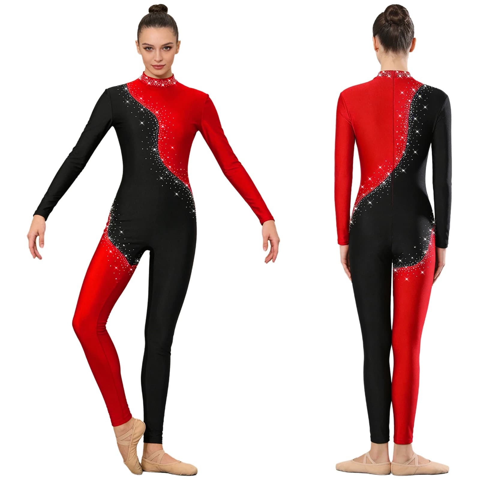 Justaucorps de yoga et de patinage pour femme, à manches longues, pour ballet, gymnastique artistiqu