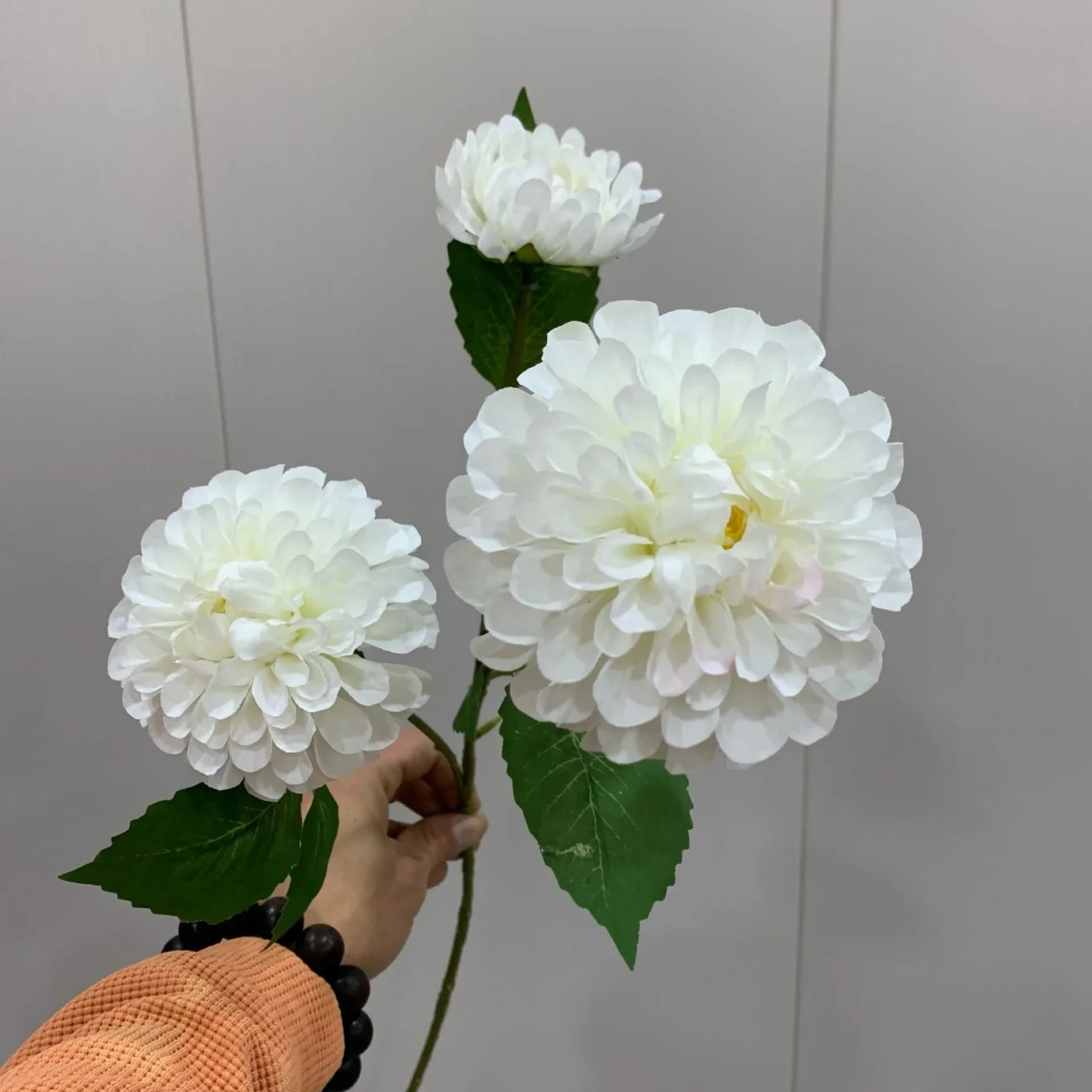 Fleurs d'hortensia artificielles réalistes à 3 têtes, longue branche pour décoration de table de mai