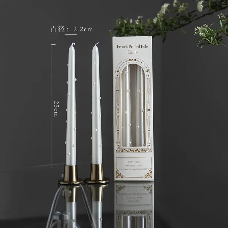 Bougies longues décoratives coniques en perles blanches, cadeaux pour invités de mariage, décoration