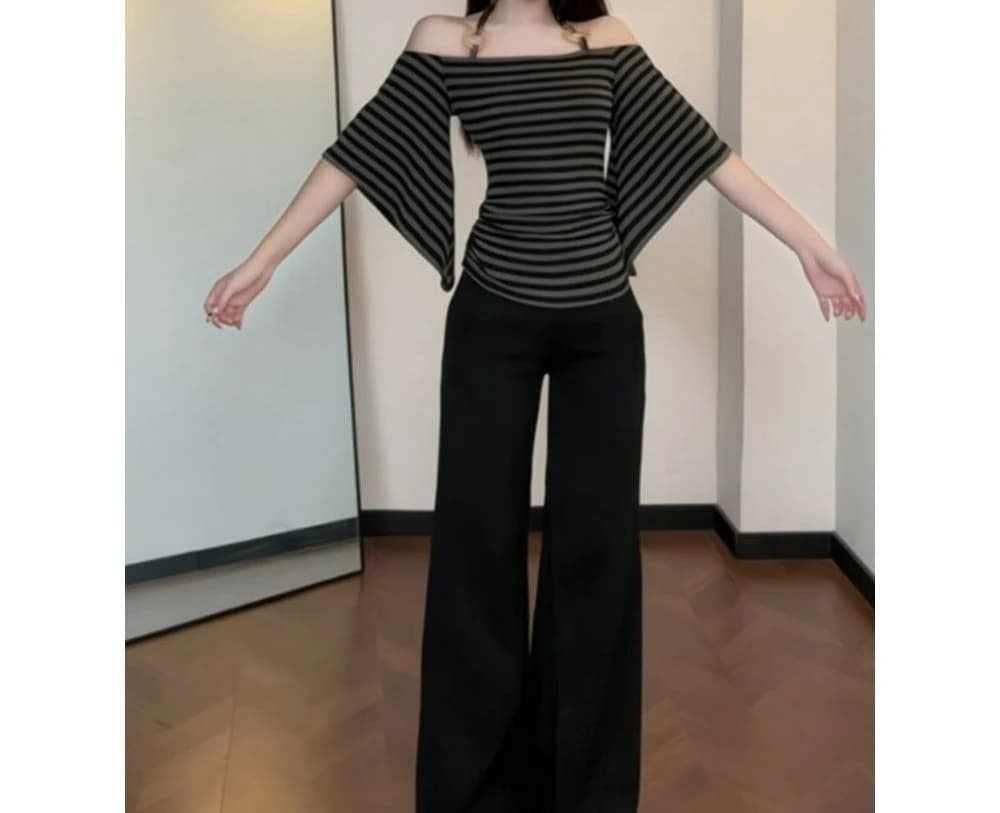 T-shirt à manches trois-quarts pour femme, nouveau design chic et original, épaules dénudées, haut s