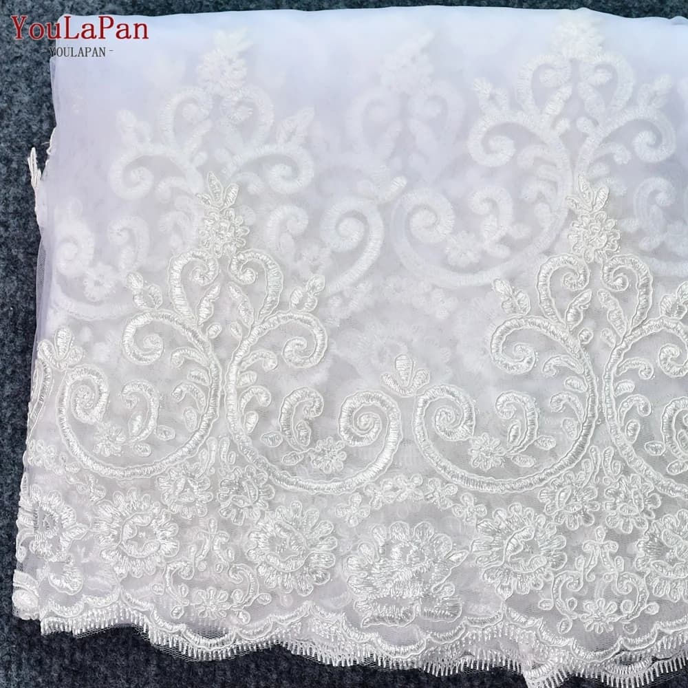 YouLaPan V68 voile de mariage bord en dentelle longue luxe voile de mariée applique voile avec peign