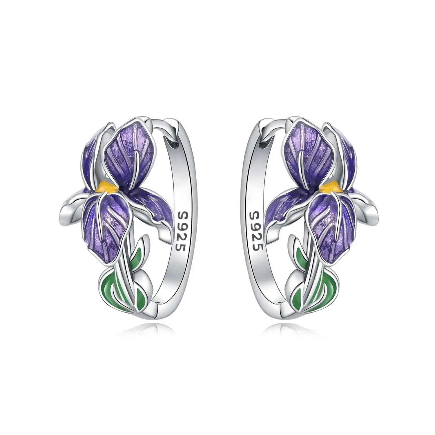 Boucles d'oreilles en argent sterling 925, série fleurs et plantes, iris violet, cadeaux exquis pour
