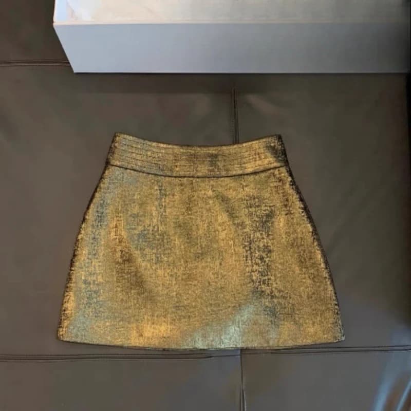 Jupe taille haute dorée brillante pour femme, nouvelle jupe trapèze élégante