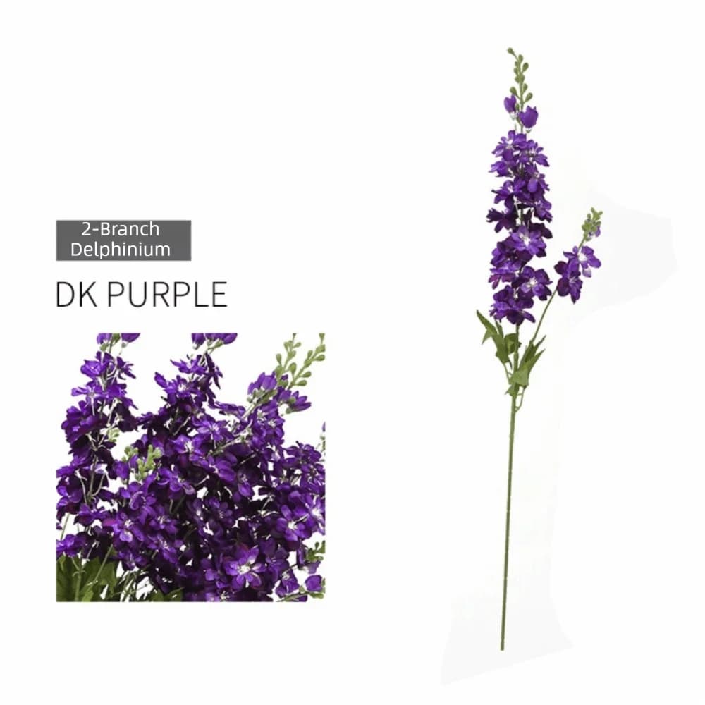Fleurs artificielles de delphinium de 84 cm de long, en soie, à longue tige, avec feuilles artificie