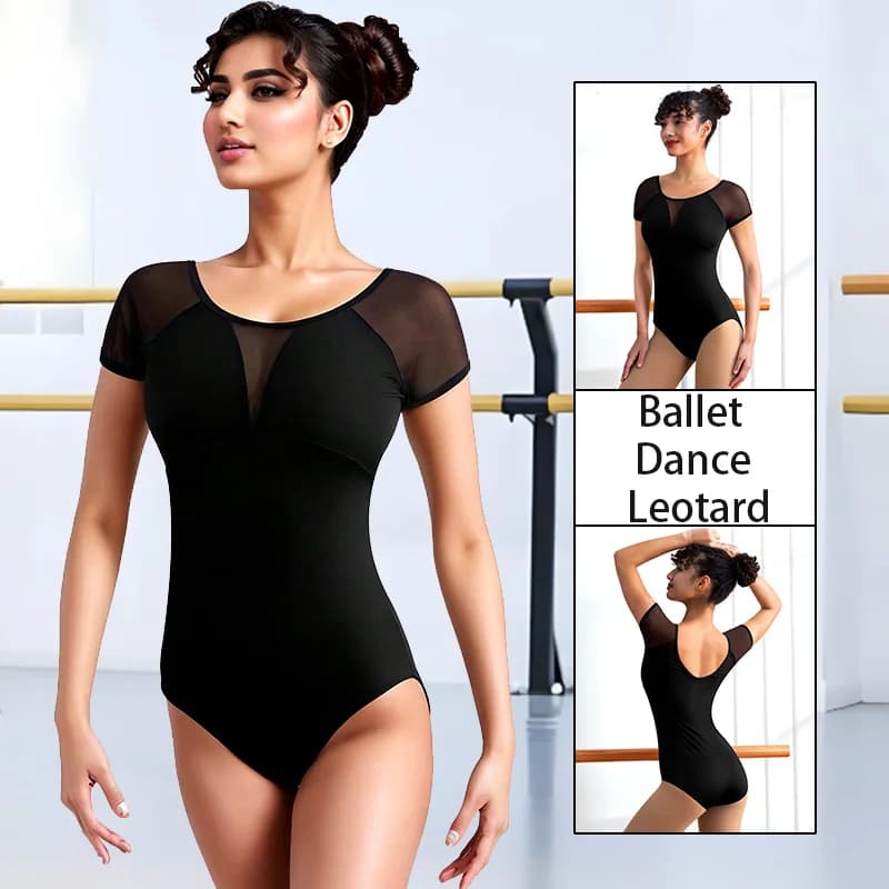 Justaucorps de danse et de gymnastique pour femme, col roulé, manches courtes ou longues, avec doubl