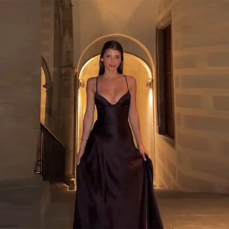 Robe de soirée élégante pour femme, style corset, bretelles spaghetti, décolleté plongeant en V, dos