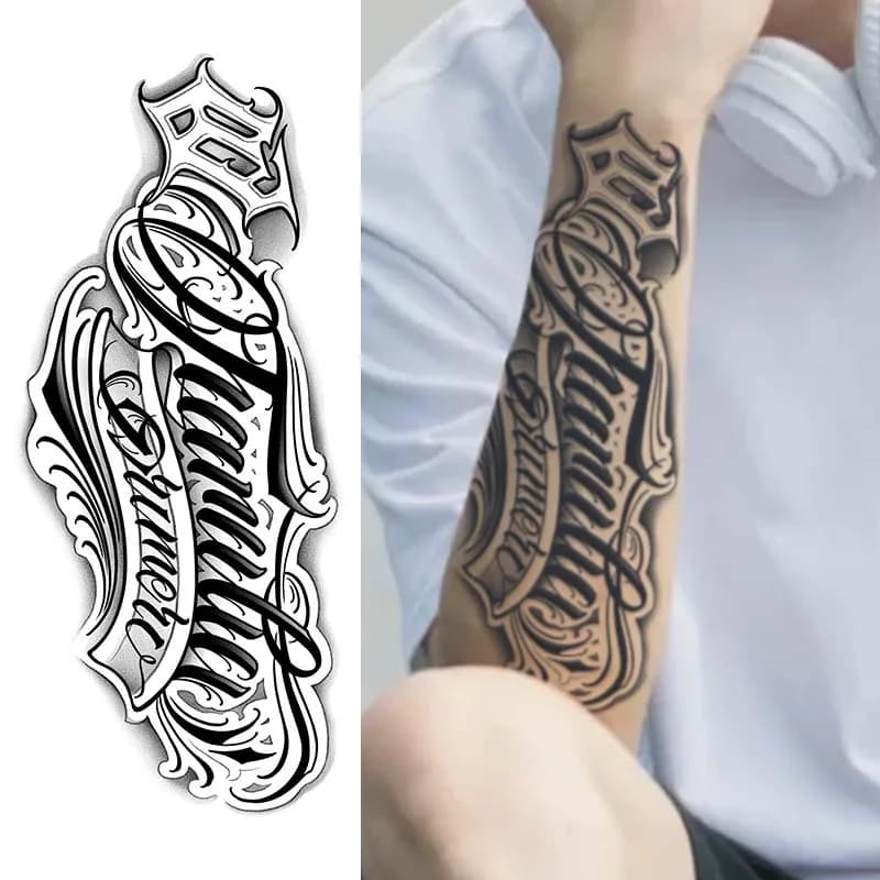 Tatouage temporaire imperméable de bras de police manuscrite de 1 pièce, faux tatouage semi-permanen