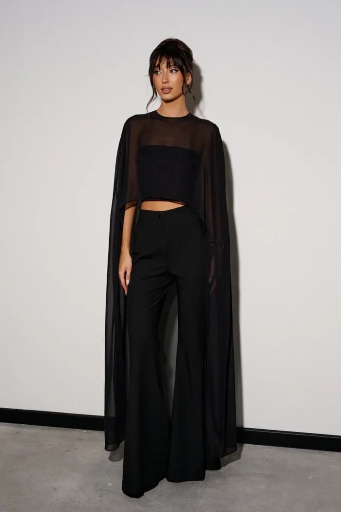 Longue cape en mousseline élégante, asymétrique, couleur unie, transparente, pour femme, col rond, c