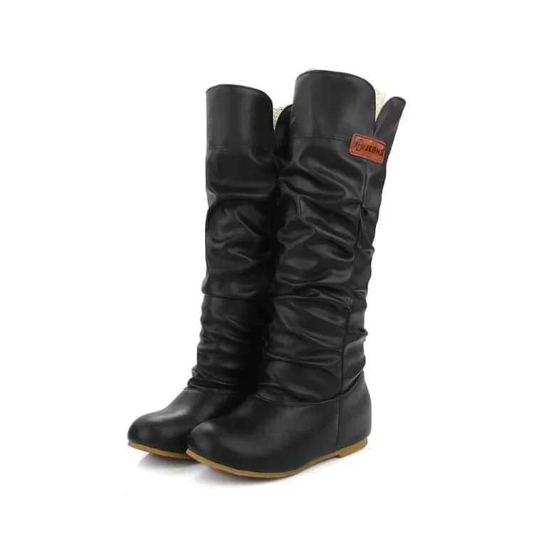 Genou bottes hautes femmes talon plat mode plissé bout rond marron bottes longues plate-forme chauss