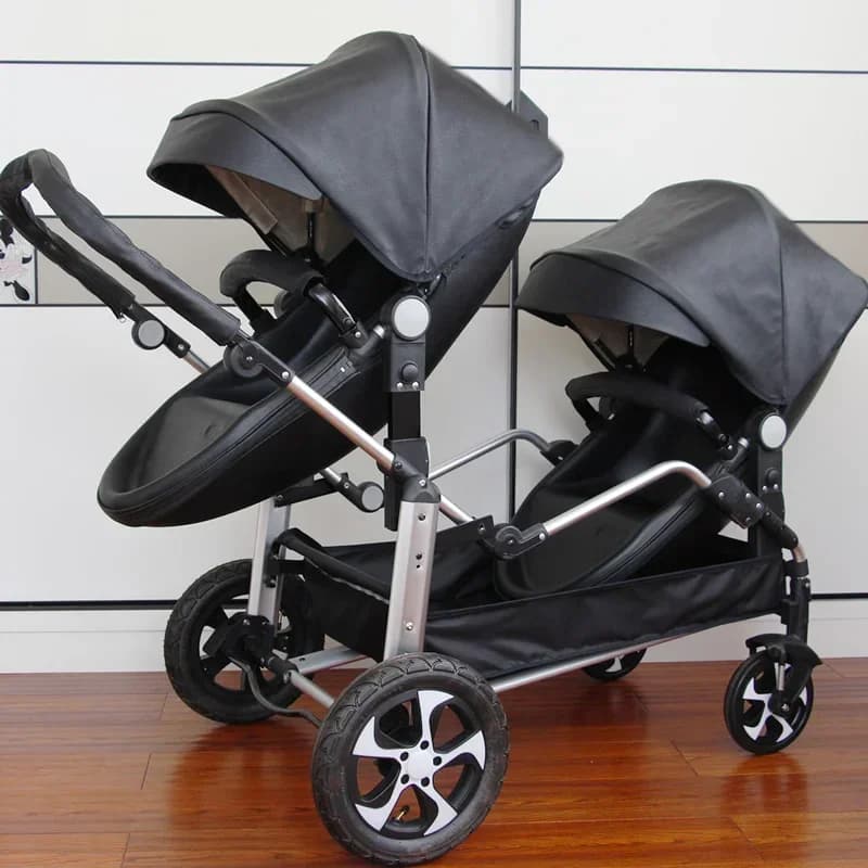NOUVEAUX Jumeaux bébé poussette 2 en 1 pliable deux enfants PU cuir poussette étanche Double landau 