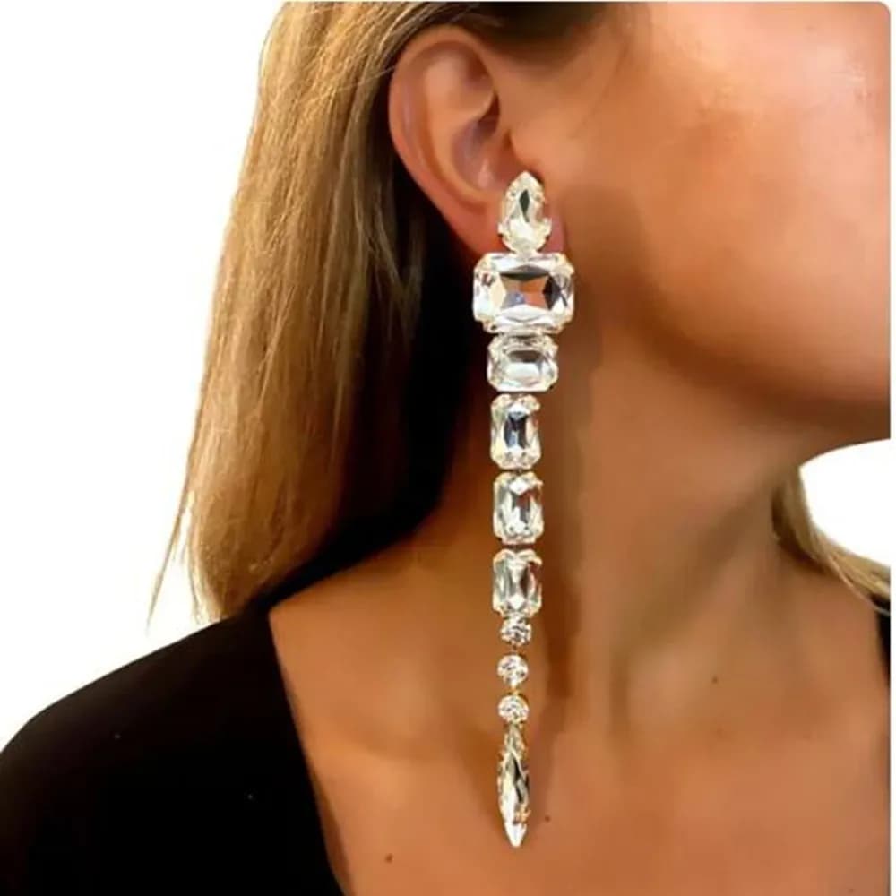 Boucles d'oreilles de luxe à pampilles longues en diamant d'eau, couleur AB, forme géométrique éléga