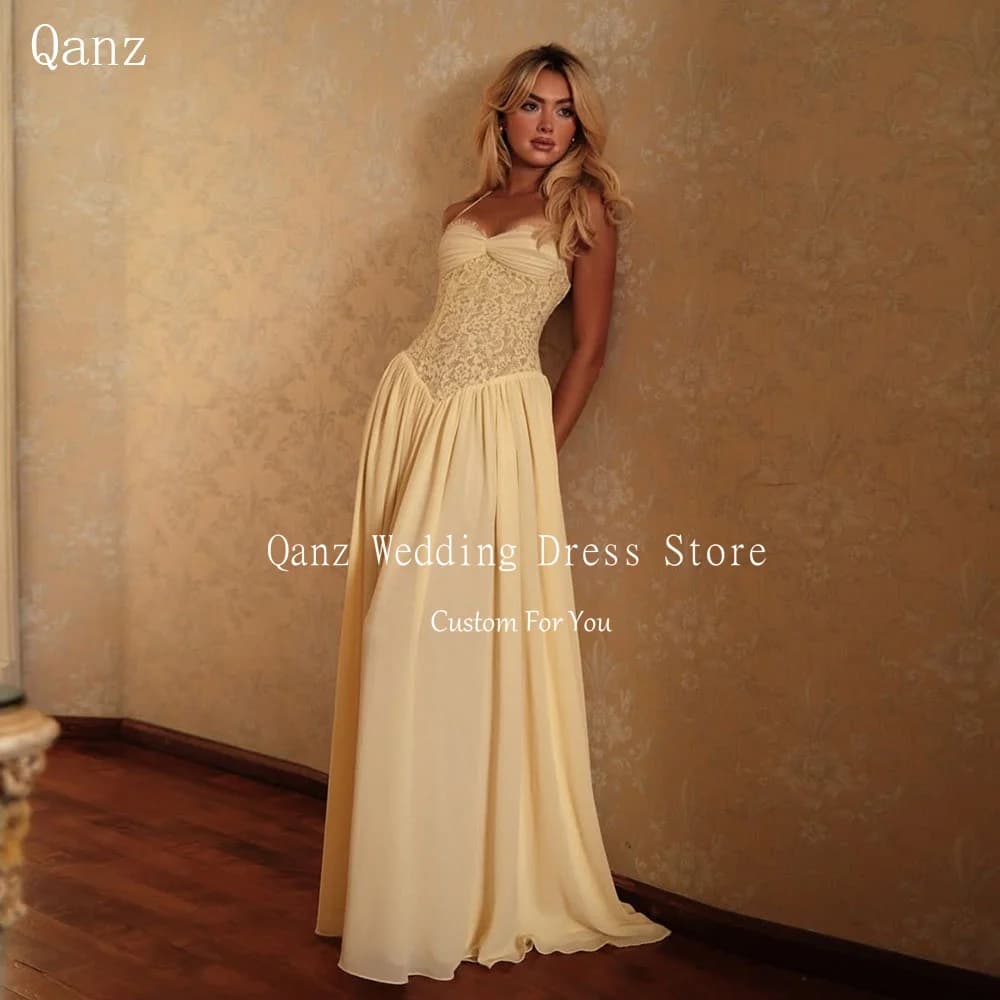 Qanz – robe de soirée Boho en mousseline de soie pour femmes, longue, ligne A, avec appliques en den