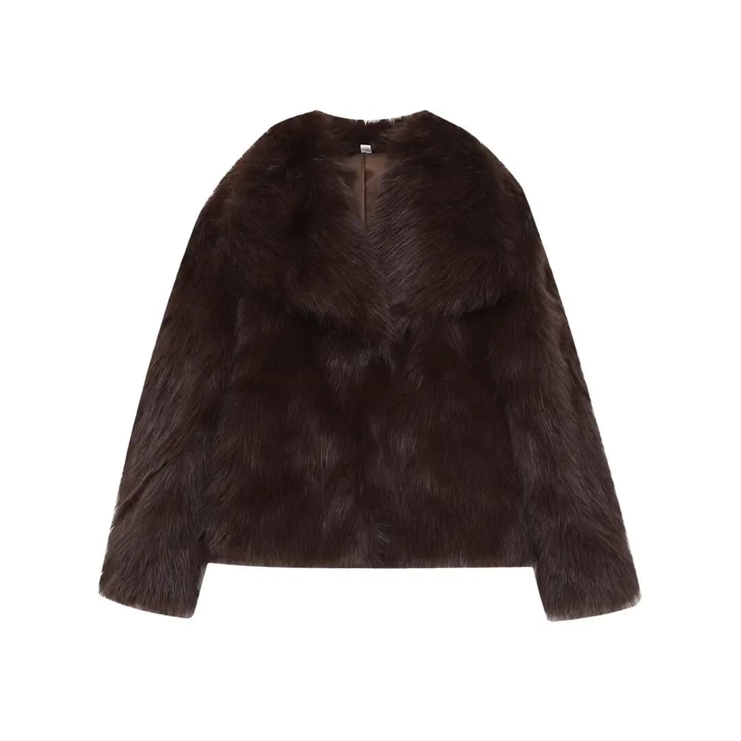 CharmChant – manteau en fausse fourrure marron pour femme, haut élégant à manches longues, Cardiga m
