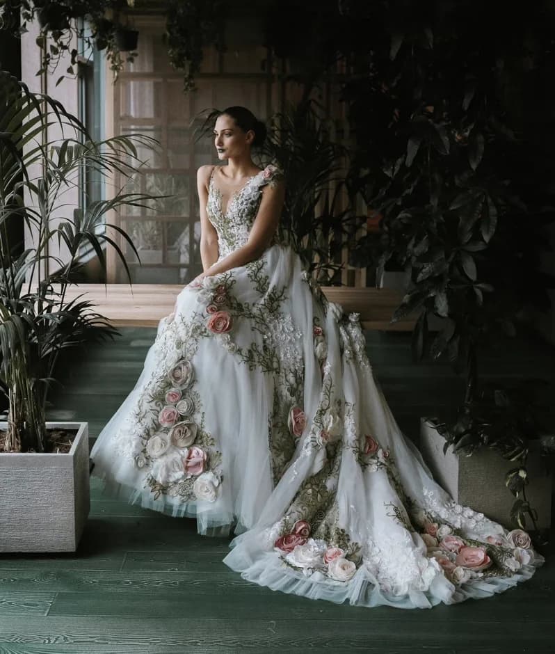 Robes de mariée A-ligne à fleurs colorées, robes de mariée