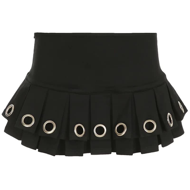 Mini jupes Vintage pour femmes, taille basse plissée, Grunge Clubwear, Sexy, Punk, anneaux de ceintu