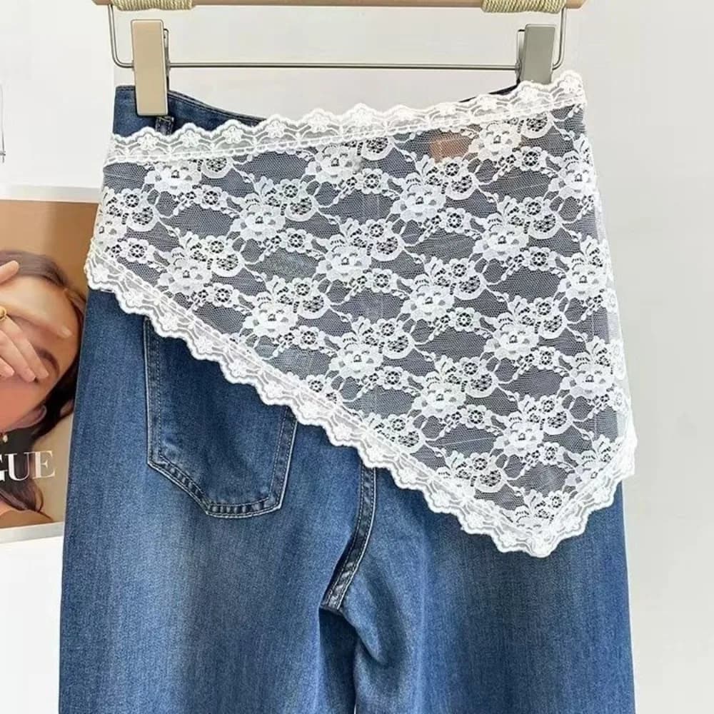 Jupes ouvertes en dentelle Y2K, demi-jupes en dentelle brodées de fleurs, jupes courtes triangulaire