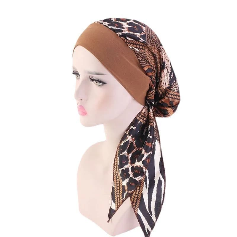 Femmes imprimé pré-attaché Turban casquette longue queue foulard extensible Bandana musulman Hijab c