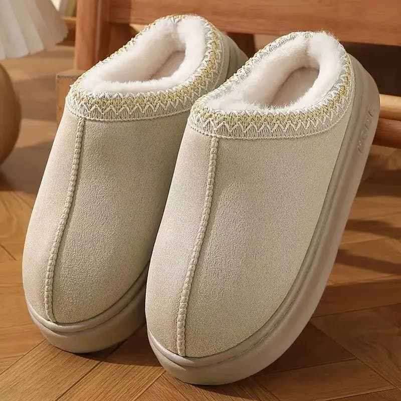 Pantoufles d'hiver chaudes pour femmes, intérieur en peluche, semelle épaisse antidérapante, chaussu