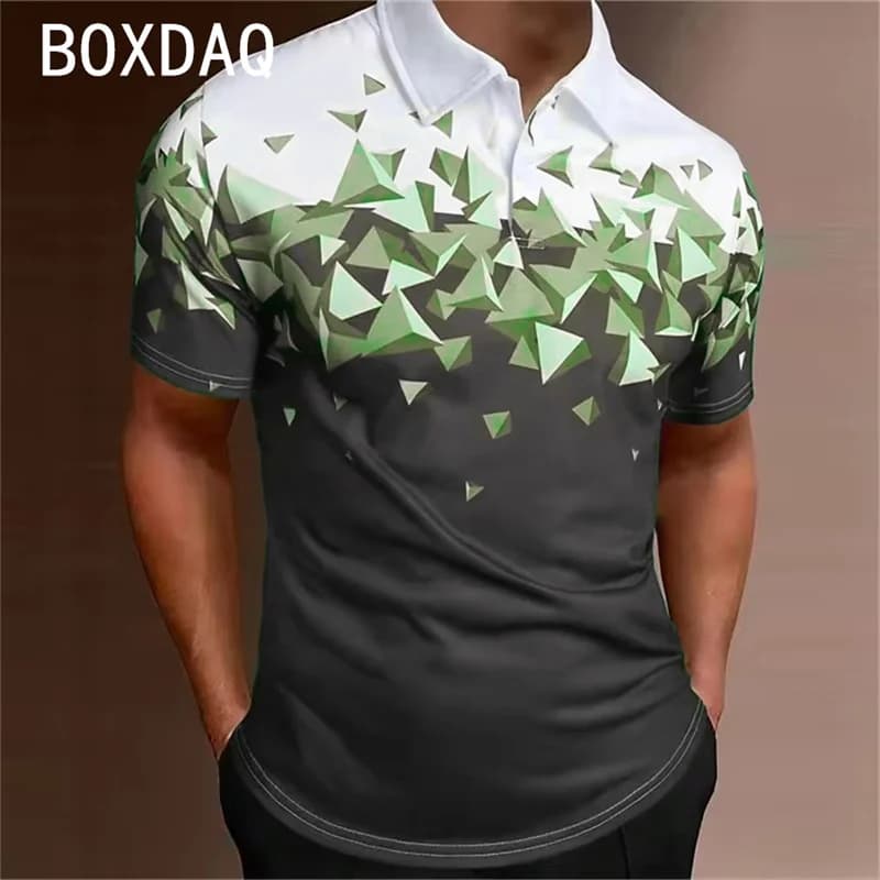 POLO à manches courtes pour hommes, grande taille, dégradé 3D, Plaid, imprimé géométrique, décontrac