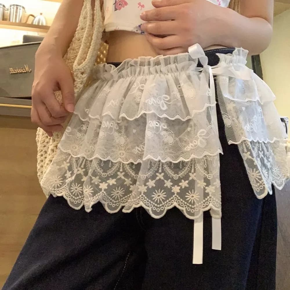 Mini-jupes élégantes en dentelle de style balletcore, style coréen, jupes courtes à volants, fleurs,