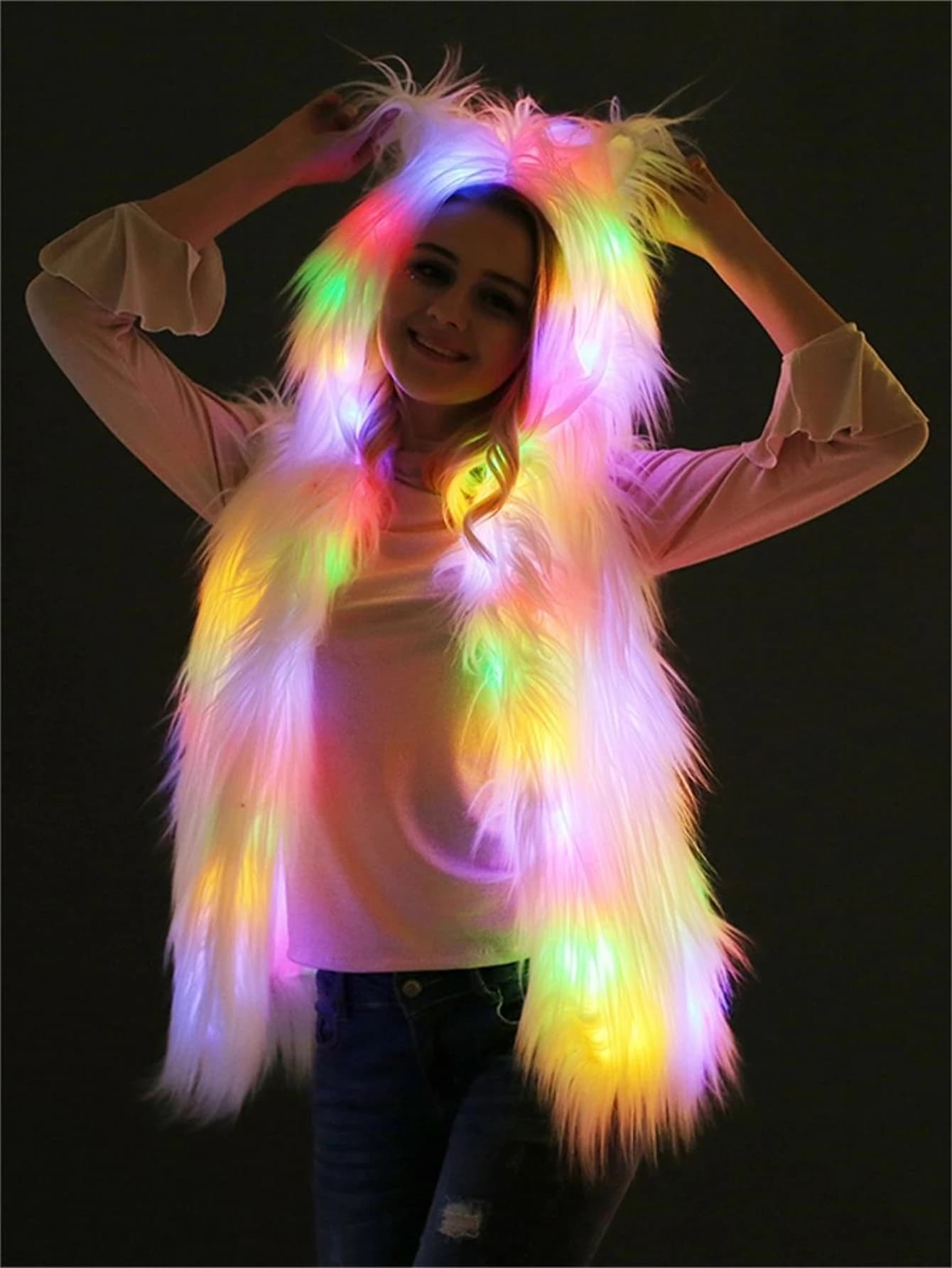 Gilet en fourrure pour femme, nouveau gilet en fausse laine, pardessus d'hiver, lumières Led fraîche
