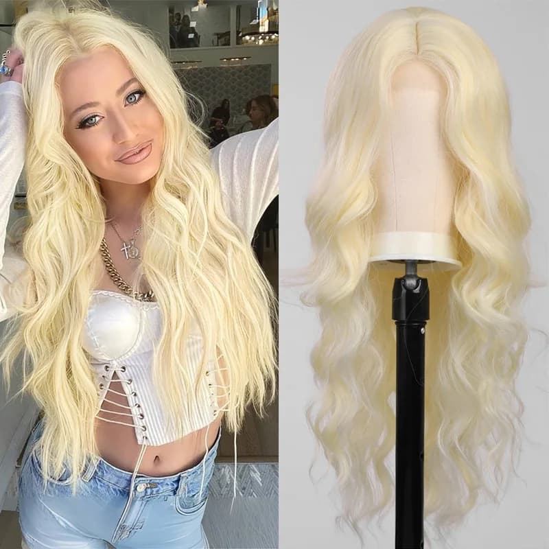 Best-seller nouvelle mode midsection perruque femmes longs cheveux blonds bouclés fibre synthétique 