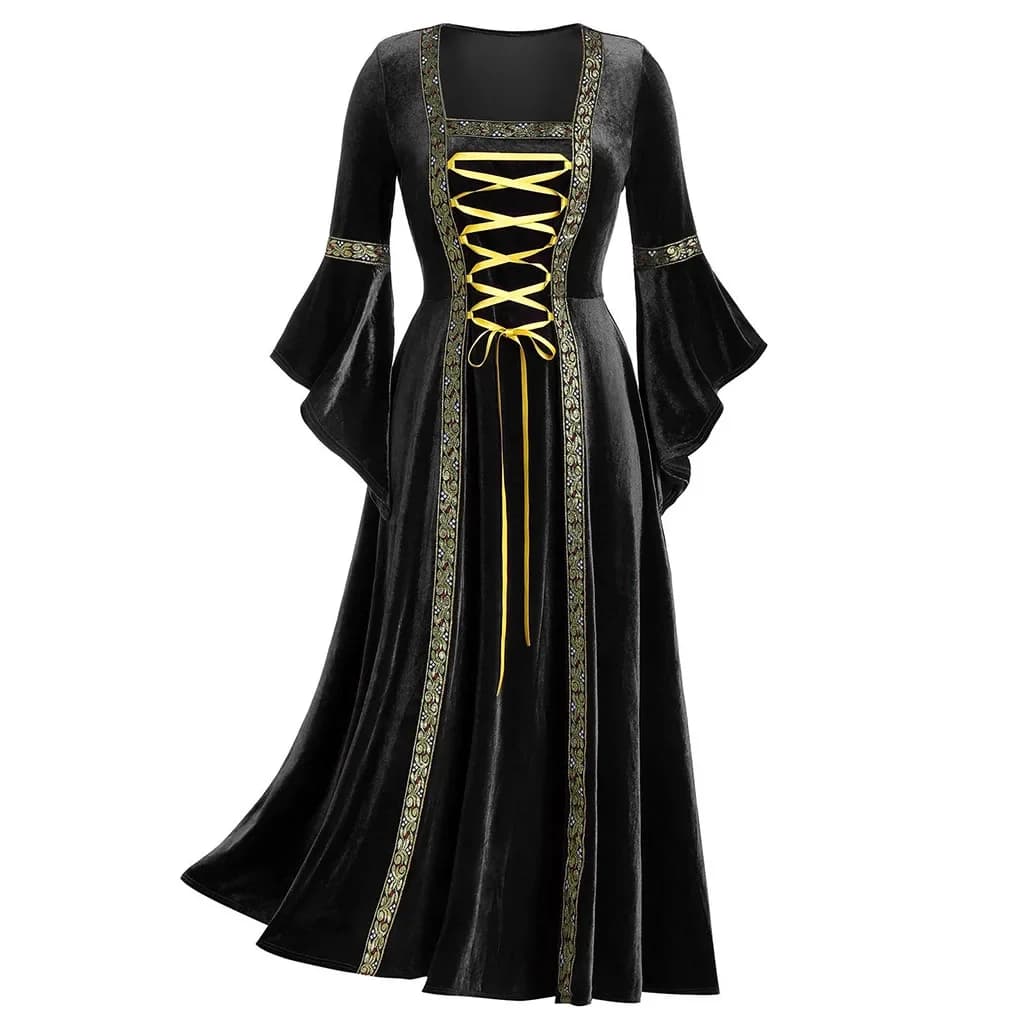 Nouvelle robe longue en velours doré à manches longues style punk pour femme 2026, robe maxi gothiqu