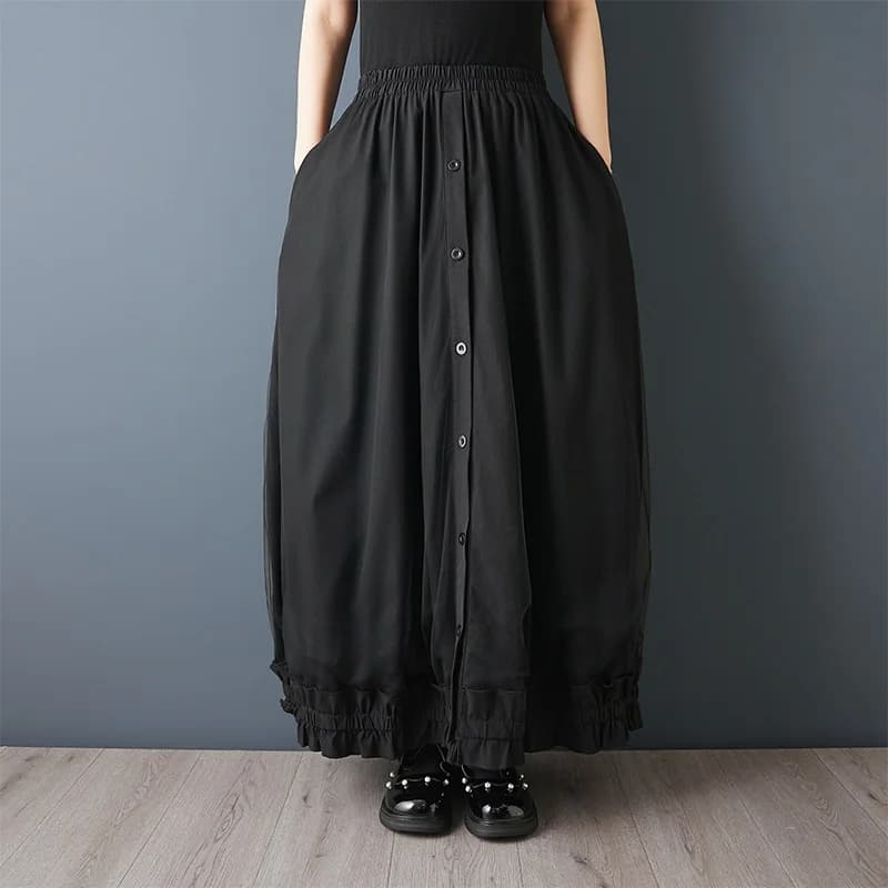 Jupe longue décontractée noire taille haute vintage ample pour femme grande taille printemps-été 202