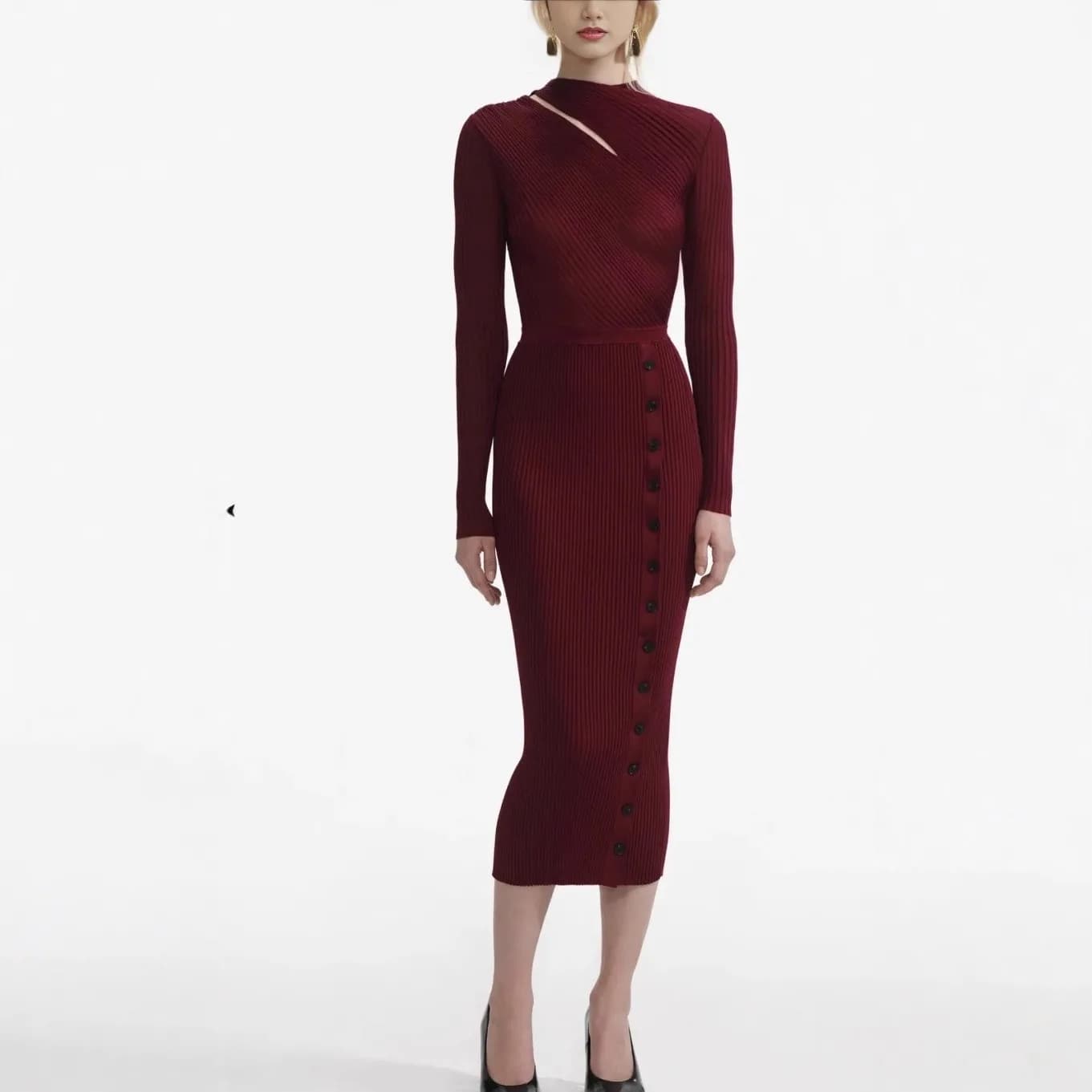 Robe tricotée décontractée pour femmes, manches longues, taille haute, enveloppante aux hanches, soi
