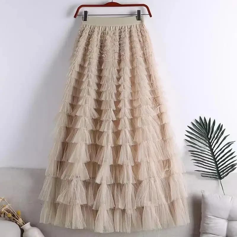 Jupe en Tulle pour femmes, jupe gâteau superposée, longue robe bouffante, couleur kaki, motif craque