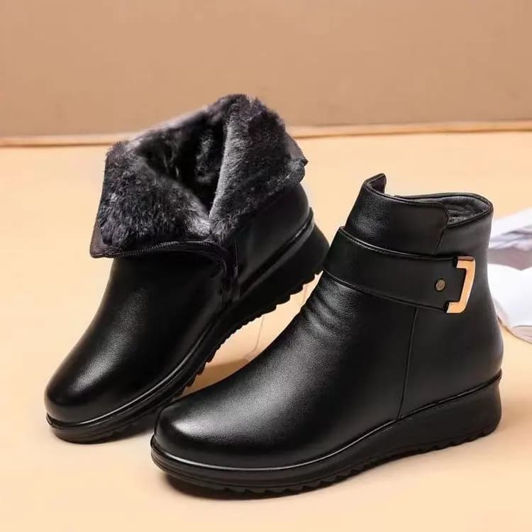 Bottines de neige plates pour femmes, chaussures d'hiver en coton à semelle souple pour maman, bout 
