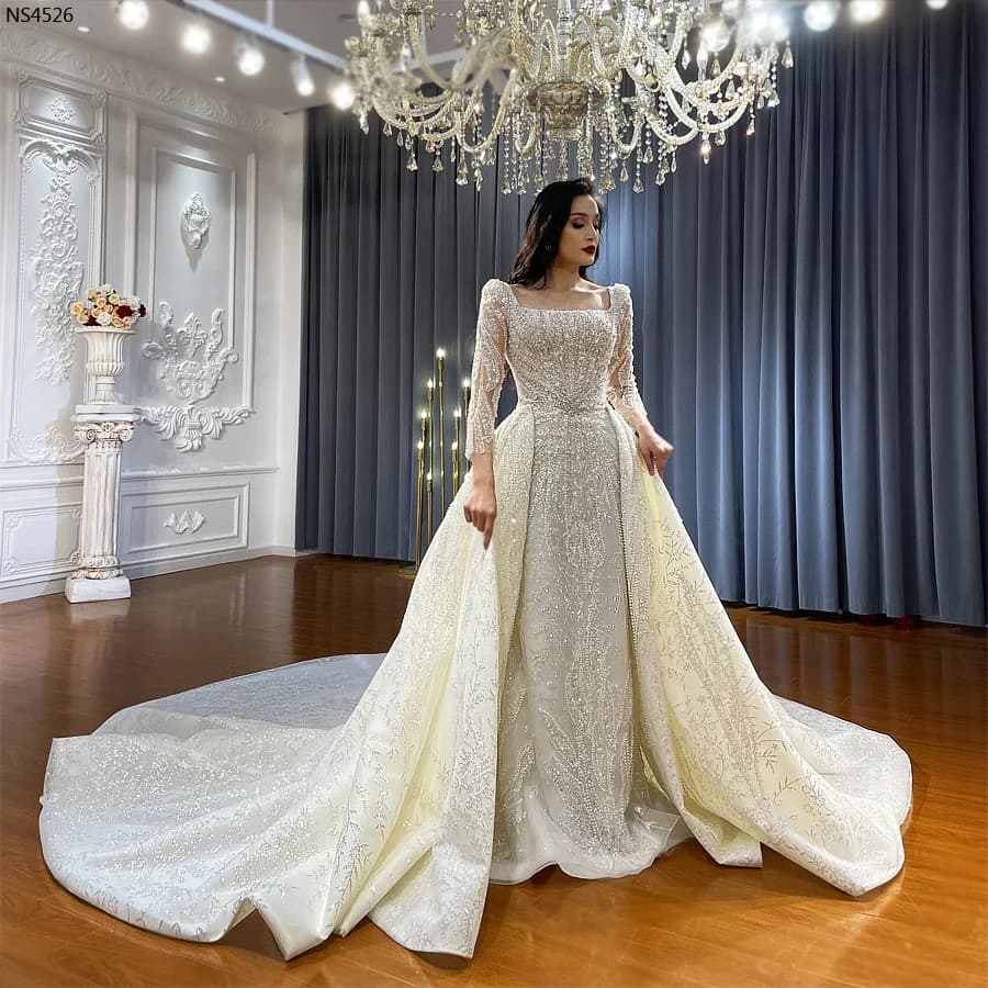 Robe de mariée de luxe personnalisée, jupe détachable, style sirène, cristal, luxe, 2 en 1, Amanda N